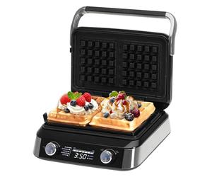ADLER EUROPE Gaufrier belge - Gaufrier double avec écran LCD - 2400W pour gaufres au beurre et gaufres au chocolat - 5 programmes, 7 niveaux de grillage - Plaques de chauffe profonde 12x13x2