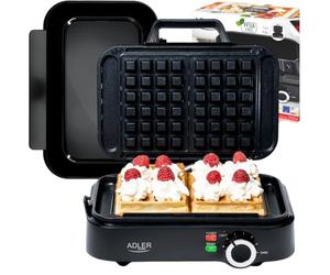 ADLER EUROPE Mini Gaufrier 2000W - Gaufrier Compact avec Revêtement Antiadhésif - Température Réglable - Gauffre Prépare 2 Grandes Gaufres - Design - Gauffrier Haute Performance