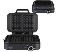 ADLER EUROPE Mini Gaufrier 2000W - Gaufrier Compact avec Revêtement Antiadhésif - Température Réglable - Gauffre Prépare 2 Grandes Gaufres - Design - Gauffrier Haute Performance