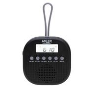 Adler Radio de Salle de Bain numérique AD 1912, IPX4 étanche, FM 87,5-108 MHz, écran LCD, Fonction Double Alarme, Fonction répétition, Crochet en Silicone Souple, Noir