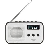 Adler Radio numérique portable, Am/FM AD 1907, écran LCD, antenne télescopique, mémoire pour 40 stations, minuterie d'arrêt automatique, rechargeable par USB, noir et blanc