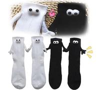ADLUH 2 Paires Couple Tenant Les Mains Chaussettes,Funny Magnetic Suction 3D Doll Couple Socks,Mid Tube Cute Socks Funny Gifts,Chaussettes Drôles Unisexes,Douces,Confortables et Douces pour la Peau