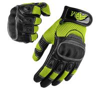 Gants Femme Moto Scooter iTouch Homologués CE En Cuir + Logo Motard Gants Souples Tactiles & Respirants - Noir & Vert Fluo. XS