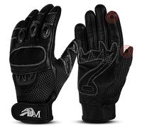 ADM Gants Moto Scooter Homme Cuir Homologués CE Tactile Logo Motard Été Hiver Doux Mi-Saison Souples Respirants Antidérapants, Réf. 9001, Noir Taille M