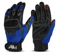 ADM Gants Moto Scooter Homme Cuir Homologués CE Tactile Logo Motard Été Hiver Doux Mi-Saison Souples Respirants Antidérapants, Réf. 9001, Bleu Taille L