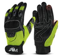 ADM Gants Moto Scooter Homme Cuir Homologués CE Tactile Logo Motard Été Hiver Doux Mi-Saison Souples Respirants Antidérapants, Réf. 9001, Fluorescent Taille S