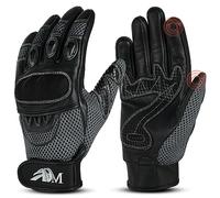 ADM Gants Moto Scooter Homme Cuir Homologués CE Tactile Logo Motard Été Hiver Doux Mi-Saison Souples Respirants Antidérapants, Réf. 9001, Gris Taille M