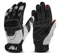 ADM Gants Moto Scooter Homme Cuir Homologués CE Tactile Logo Motard Été Hiver Doux Mi-Saison Souples Respirants Antidérapants, Réf. 9001, Blanc Taille L