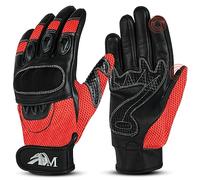 ADM Gants Moto Scooter Homme Cuir Homologués CE Tactile Logo Motard Été Hiver Doux Mi-Saison Souples Respirants Antidérapants, Réf. 9001, Rouge Taille L