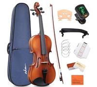 ADM Kit de violon en bois mat de taille 1/4 pour enfants, adolescents, étudiants, adultes, débutants, violon acoustique avec étui rigide, colophane, épaule, archet, accordeur à clipser et autocollant
