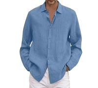 ADMAY 2023-DY2*KK Homme Été Coton Lin Solide Décontracté Grande Taille Chemise Ample Col Revers Manches Longues Inflation Chemises Hommes (AA2-Light Blue, XXXXL), Aa2 bleu clair, 4XL