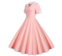 ADMAY 2023 Moda Y20k Femmes Années 50 Rétro Vêtements Manches Courtes Vintage Swing Robe Patinage Artistique Robe Femme Paillettes, Rose, S