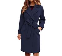 ADMAY 2023 Nouveau sport - Trench Coat décontracté mi-long à revers ouvert sur le devant - Manteau d'hiver en laine polaire avec ceinture - Veste d'hiver pour femme, bleu marine, XL