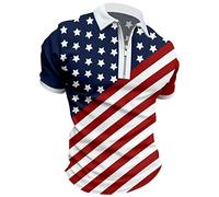 ADMAY 2023 T Shirt Hommes Manches Courtes Chemise de Course Chemises Hommes Drapeau USA Manches Courtes 1/4 Fermeture À Glissière Chemisier Jour Indépendance Patchwork Léger Casual Mer Veste, bleu, XL