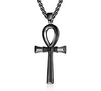ADMETUS Ankh Pendentif en argent 925 copte avec croix égyptienne Ankh Chaîne de protection Bijoux égyptiens Cadeaux pour homme avec chaînes Rolo de 2,5 mm 22" + 2", 40mm x 32mm x 2mm, Argent sterling