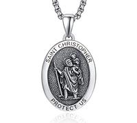 ADMETUS Collier en argent sterling 925 avec amulette pour homme avec chaîne rolo de 2,5 mm + 5,1 cm | Cadeau religieux pour la fête des pères, 25mm x 20mm, Argent + métal, Pas de pierre précieuse
