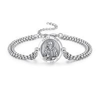 ADMETUS Padre Pio Bracelet en argent sterling Saint Padre Pio Pendentif Bracelet Padre Pio Médaille St Pater Pio Bracelet Cadeau religieux pour homme, No Gemstone