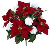 Admired by Nature Bouquet de Poinsettia artificielles de 18 tiges de Poinsettia en Velours synthétique pour décoration d'intérieur, Fleurs d'intérieur, Fleurs de cimetière, Blanc/Rouge