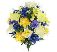 Admired By Nature Fleurs artificielles en Pleine Floraison, Jaune/Bleu/crème.