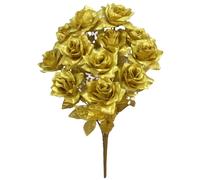 Admired By Nature GPB293G-Gold 12 tiges de roses artificielles veines en satin Dor