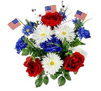 Admired By Nature GPB4340-RD/WT/BL Fleurs artificielles à Pleine Floraison, Taille Moyenne, 1. ABN_RD/WT/BL_Daisy avec Drapeau