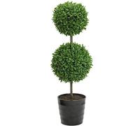 Admired By Nature Lot de 2 Plantes topiaires artificielles en buis de 45,7 cm avec Pots de Fleurs pour décoration d'intérieur, Bureau, Porche, intérieur et extérieur, Vert avec Pot Noir