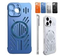 Admitof Ultra-Thin Hollow Heat Dissipation Frameless for iPhone 16/15/14/13 Pro Max, Magnetic Breathable Anti-Fall Phone Case with Lens Protection for Efficient Heat Management (Blue,for 11 pro max)