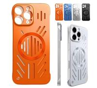 Admitof Ultra-Thin Hollow Heat Dissipation Frameless for iPhone 16/15/14/13 Pro Max, Magnetic Breathable Anti-Fall Phone Case with Lens Protection for Efficient Heat Management (Orange,for 16 plus)