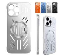 Admitof Ultra-Thin Hollow Heat Dissipation Frameless for iPhone 16/15/14/13 Pro Max, Magnetic Breathable Anti-Fall Phone Case with Lens Protection for Efficient Heat Management (Silver,for 15)