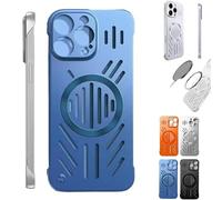 Admitof Ultra-Thin Hollow Heat Dissipation Frameless for iPhone, Hollow Magnetic Breathable Anti-Fall Mobile Phone Case with Raised Camera Protection for iPhone 16/15/14/13/12/11 (Blue,16plus)