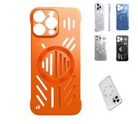 Admitof Ultra-Thin Hollow Heat Dissipation Frameless for Iphone, Hollow Magnetic Breathable Anti-Fall Phone Case with Raised Lens Protection,for Iphone 16/15/14/Pro Max (Orange,for iPhone14 pro Max)