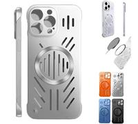 Admitof Ultra-Thin Hollow Heat Dissipation Frameless for iPhone, Hollow Magnetic Breathable Anti-Fall Mobile Phone Case with Raised Camera Protection for iPhone 16/15/14/13/12/11 (Silver,12promax)