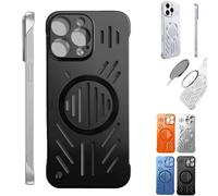 Admitof Ultra-Thin Hollow Heat Dissipation Frameless for iPhone, Hollow Magnetic Breathable Anti-Fall Mobile Phone Case with Raised Camera Protection for iPhone 16/15/14/13/12/11 (Black,15promax)