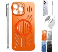 Admitof Ultra-Thin Hollow Heat Dissipation Frameless for iPhone, Hollow Magnetic Breathable Anti-Fall Mobile Phone Case with Raised Camera Protection for iPhone 16/15/14/13/12/11 (Orange,12pro)
