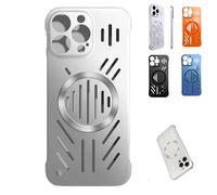 Admitof Ultra-Thin Hollow Heat Dissipation Frameless for Iphone, Hollow Magnetic Breathable Anti-Fall Phone Case with Raised Lens Protection,for Iphone 16/15/14/Pro Max (Silver,for iPhone14 pro Max)
