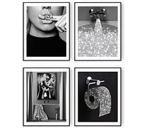 Admmixoo Décoration murale amusante pour salle de bain - Papier toilette glamour pailleté - Œuvre d'art pour mur - Noir et blanc - Décoration moderne et tendance (20,3 x 25,4 cm, sans cadre)