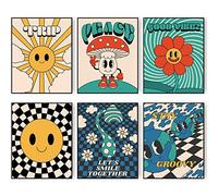 Admmixoo Décoration murale rétro Good Vibes - Motif floral groovy - Style années 60 et 70 - Fleurs hippies, positivité, arc-en-ciel funky - Impression sur toile - Style L - 20,3 x 25,4 cm - Sans cadre