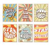 Admmixoo Décoration murale vintage des années 60 et 70 - Impressions sur toile de fleurs préparées - Affiches abstraites « Stay Grvooy », esprit ouvert pour chambre à coucher (27,9 x 35,6 cm, sans