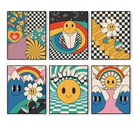 Admmixoo Toile murale hippie - Impressions sur toile de tournesol rétro des années 60 et 70 - Images abstraites minimalistes et bohèmes pour chambre à coucher (20,3 x 25,4 cm, sans cadre, style E)