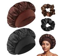 Admygo Bonnet Satin Cheveux Nuit avec Elastiques et Cartes à Cheveux, Bonnets Satin Bonnet Nuit Sommeil, Protection Cheveux, Noir + Marron