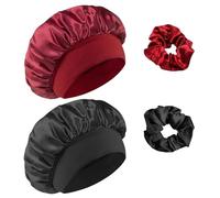 Admygo Bonnet Satin Cheveux Nuit avec Elastiques et Cartes à Cheveux, Bonnets Satin Bonnet Nuit Sommeil, Protection Cheveux, Noir + Bourgogne
