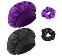 Admygo Bonnet Satin Cheveux Nuit avec Elastiques et Cartes à Cheveux, Bonnets Satin Bonnet Nuit Sommeil, Protection Cheveux, Noir + Violet