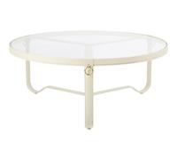 Adnet Table Basse Ø100 Cuir Crème/ Verre Transparent