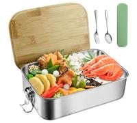 ADNEWX 1500 ML Boîtes à Bento en Acier Inoxydable, Lunch Box Umami Écologique Avec couverts, couvercle en bambou pour adultes et enfants - Pique-nique familial quotidien