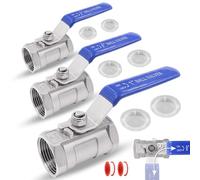 ADNEWX 3 Robinet à Boisseau à Filetage Interne, Vanne à Bille 1/2" 3/4" 1" D'arrêt à Manette Plate DN15 DN20 DN25 avec 2 Rubans Adhésifs étanches