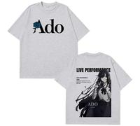 Ado Singer Redhead 2025 World Tour T-Shirt Homme Et Femme Harajuku Mode Manches Courtes Col Rond Coton T-Shirt Unisexe Loisirs Haut-Grey||l