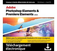 Adobe Photoshop et Premiere Elements 2026 | Etudiants/Enseignants |2 appareils | 3 Ans | PC/MAC | En téléchargement