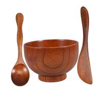ADOCARN 1 Ensemble Ensemble de bol de masque à trois pièces outils de mélange de masque facial fournitures pour le visage d'esthéticienne cuillère à masque facial bols de spa en bois Brun