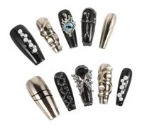 ADOCARN 10pièces Faux Ongles à Presser Gothiques De Longs Ongles Forme De Cercueil Avec Décorations Paillettes Et Motifs De Croix Manucure Élégante Pour Halloween Et Occasions