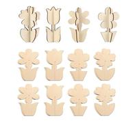ADOCARN 12 Pièces Lot de Fleurs en Bois à Peindre pour Projets Créatifs, Découpes Vierges en Bois Naturel, Formes Marguerite et Tulipe, Décoration Rustique pour Maison ou Fête